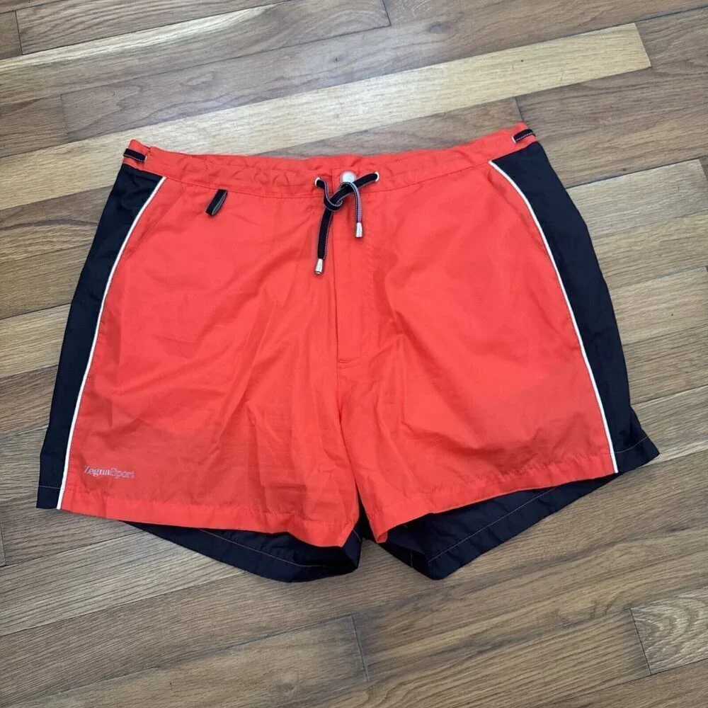 Zegna Sport Men's Swim Trunks Shorts Orange Black Fold Away Concep Size L
